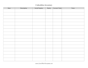 Collector Items Inventory LibreOffice Template