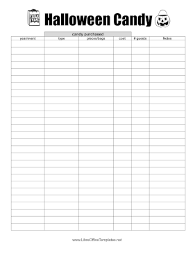 Halloween Treats Log LibreOffice Template
