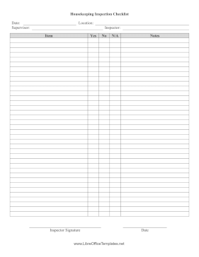 Housekeeping Supervision Log LibreOffice Template